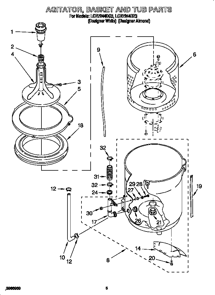 AGITATOR, BASKET AND TUB