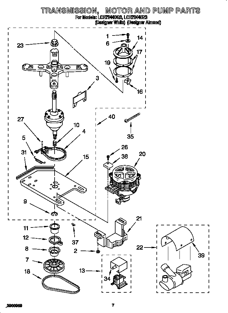 Transmission, motor and pump