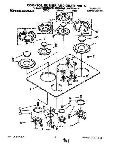 Cooktop, burner and grate parts