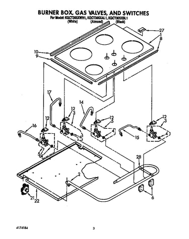 Burner box, gas valves, switches