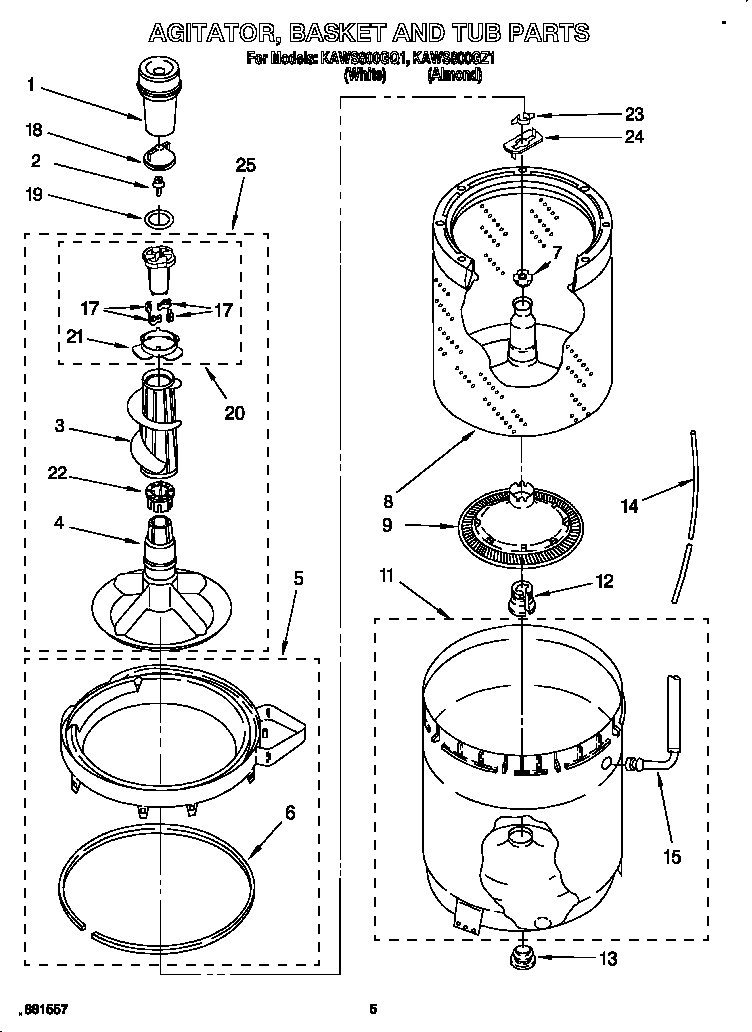 Agitator, basket and tub