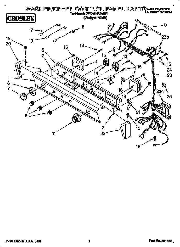 Washer/dryer control panel