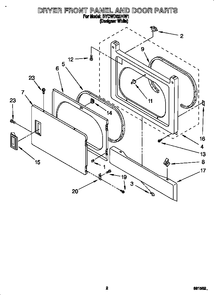 Dryer front panel and door