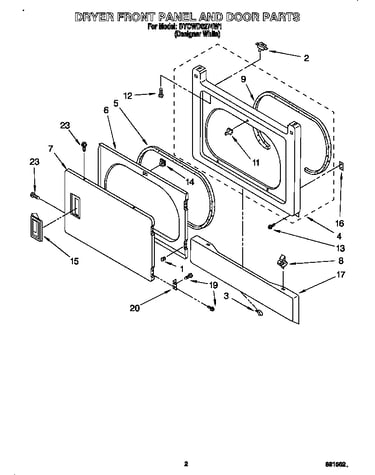 Dryer front panel and door
