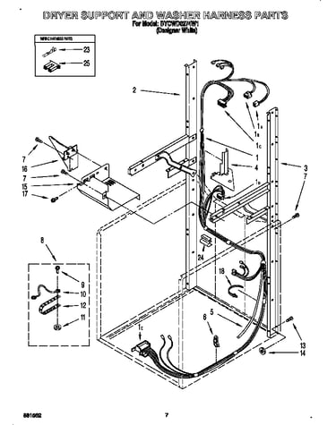 Dryer support and washer harness