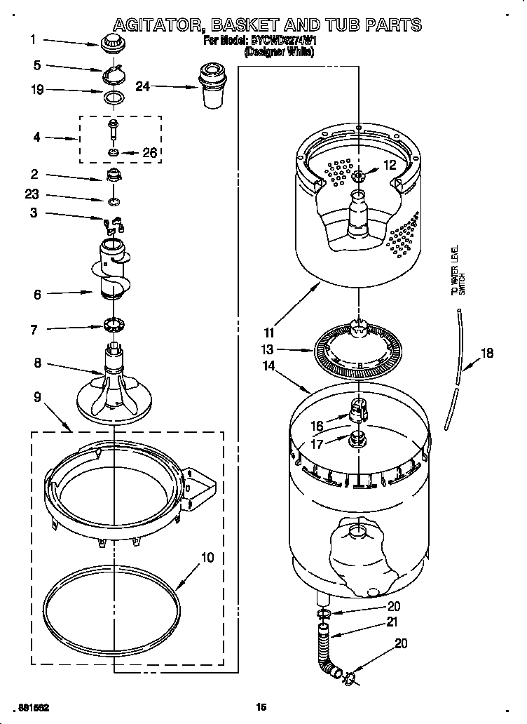 AGITATOR, BASKET AND TUB