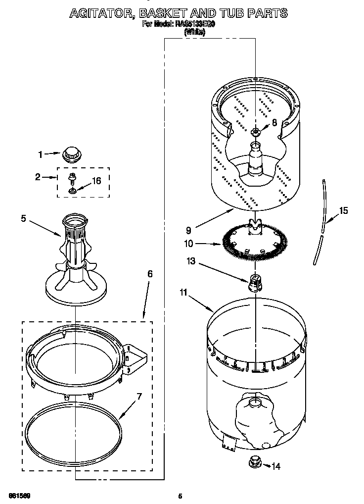 Agitator, basket and tub