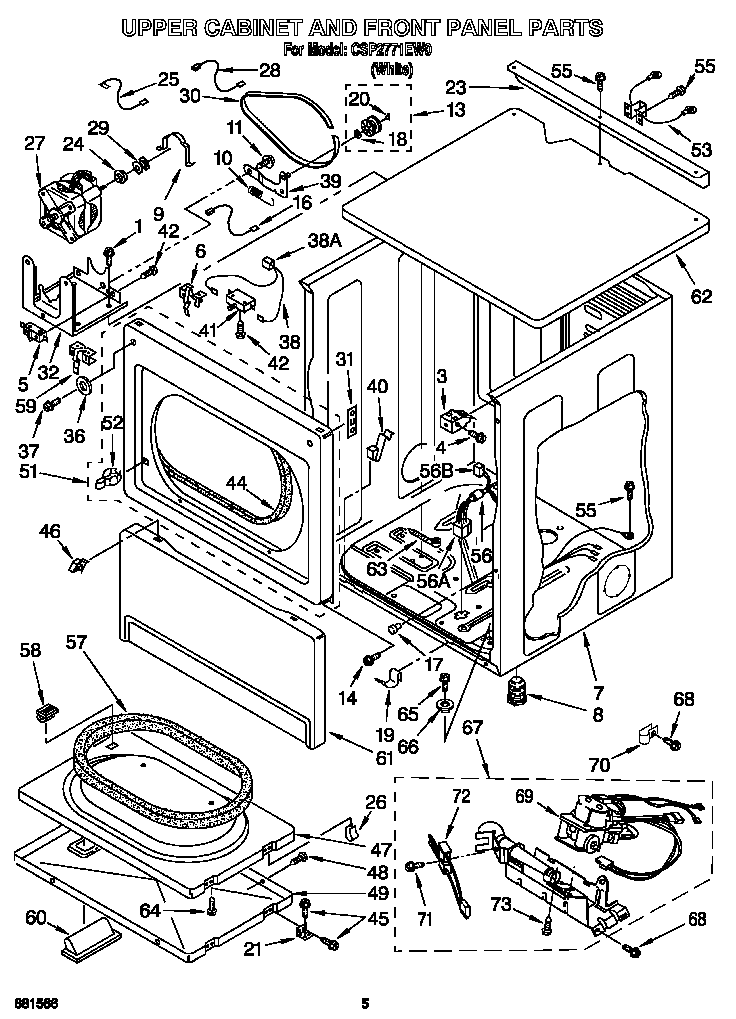 Upper cabinet and front panel