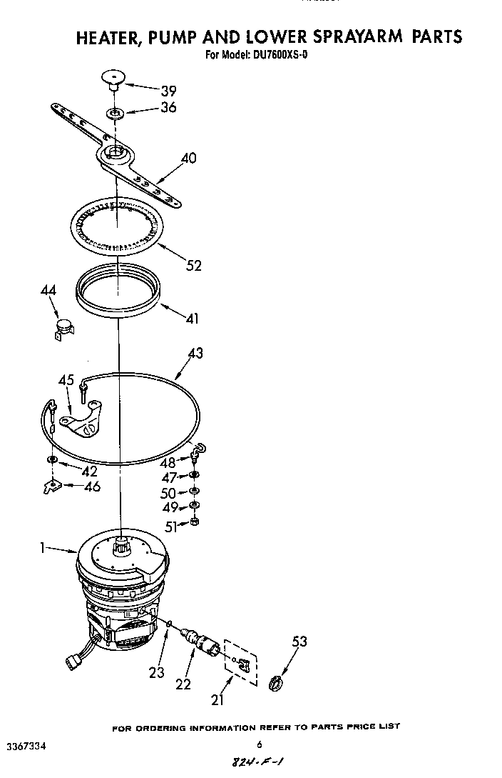 Heater, pump and lower spray arm