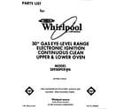 Whirlpool SE950PERW6 front cover diagram