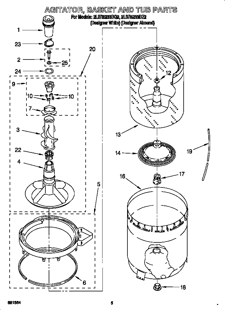 AGITATOR, BASKET AND TUB