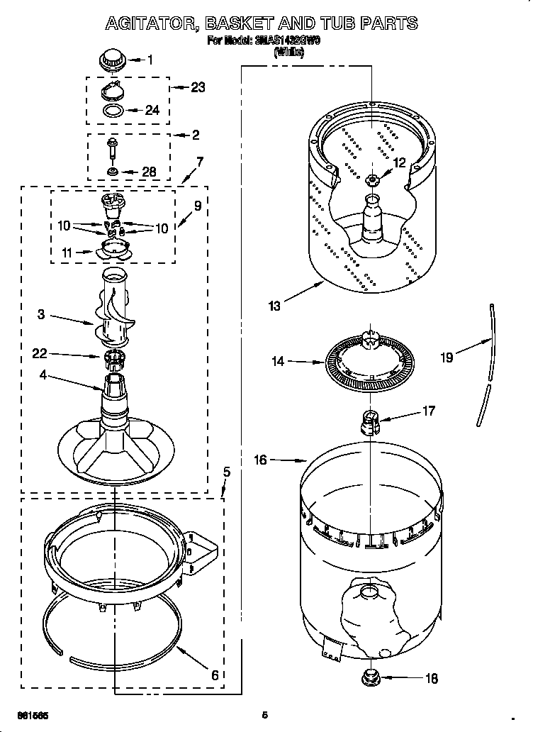 AGITATOR, BASKET AND TUB