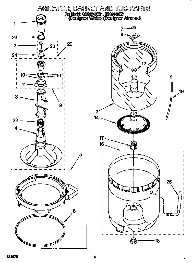 Agitator, basket and tub
