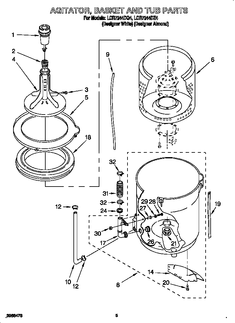 AGITATOR, BASKET AND TUB