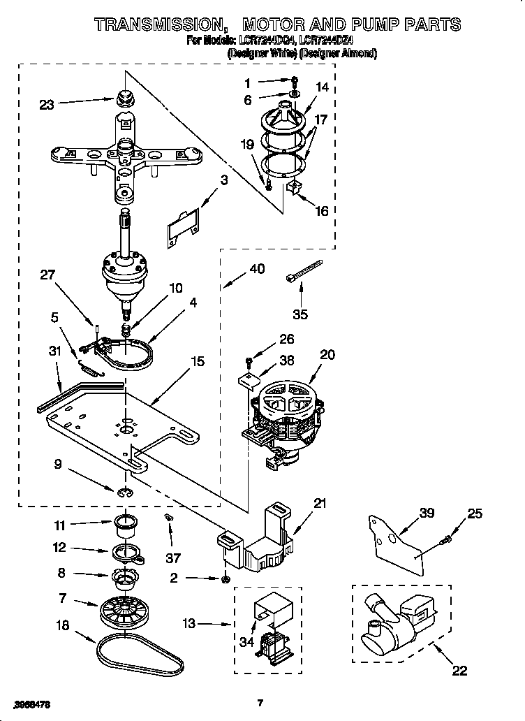Transmission, motor and pump