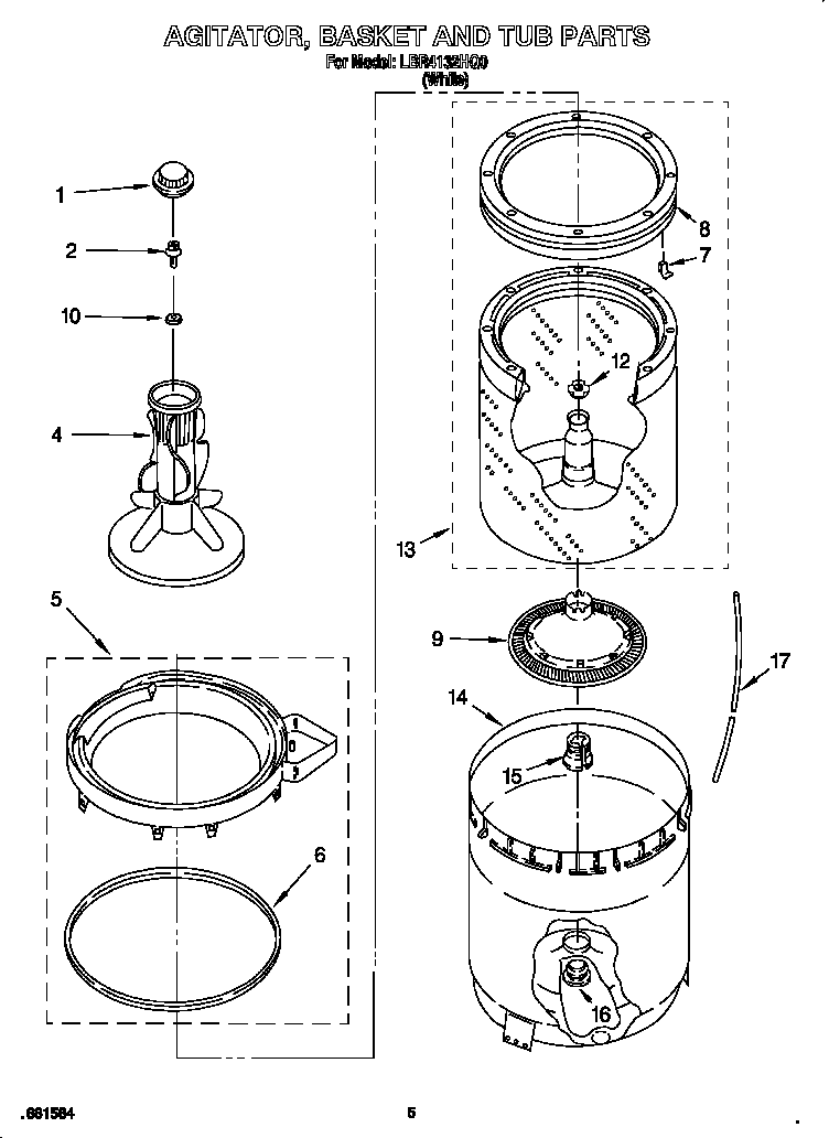 AGITATOR, BASKET AND TUB