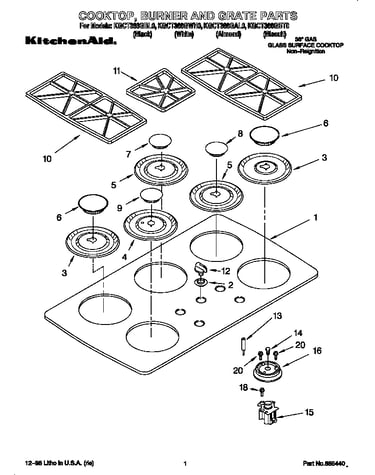 Cooktop, burner and grate