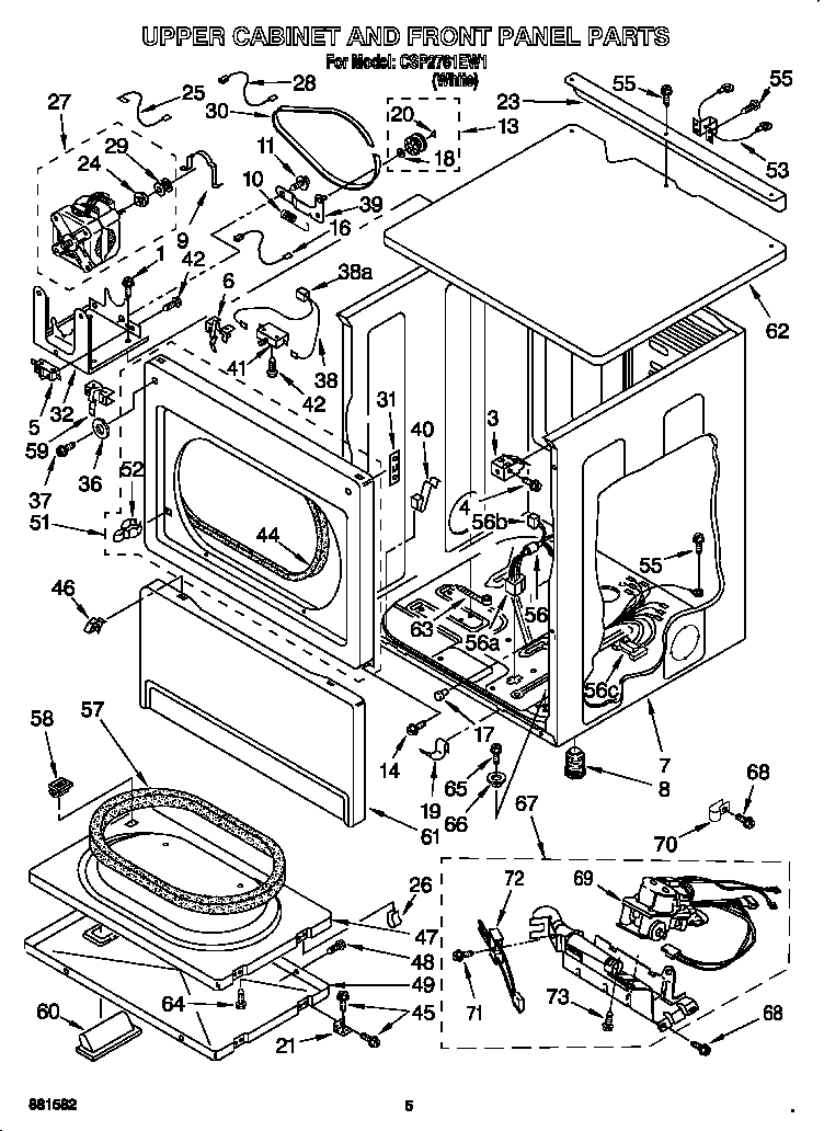 Upper cabinet and front panel