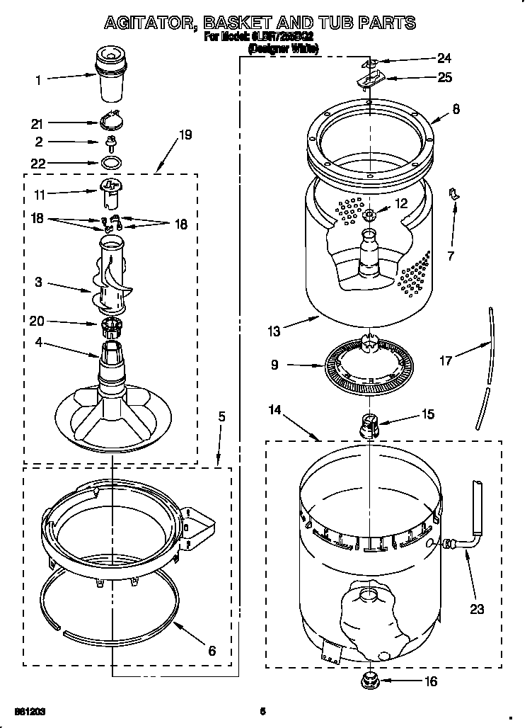 AGITATOR, BASKET AND TUB