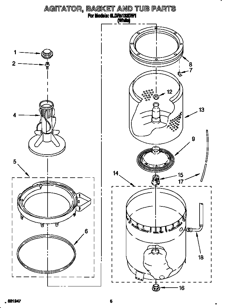 AGITATOR, BASKET AND TUB