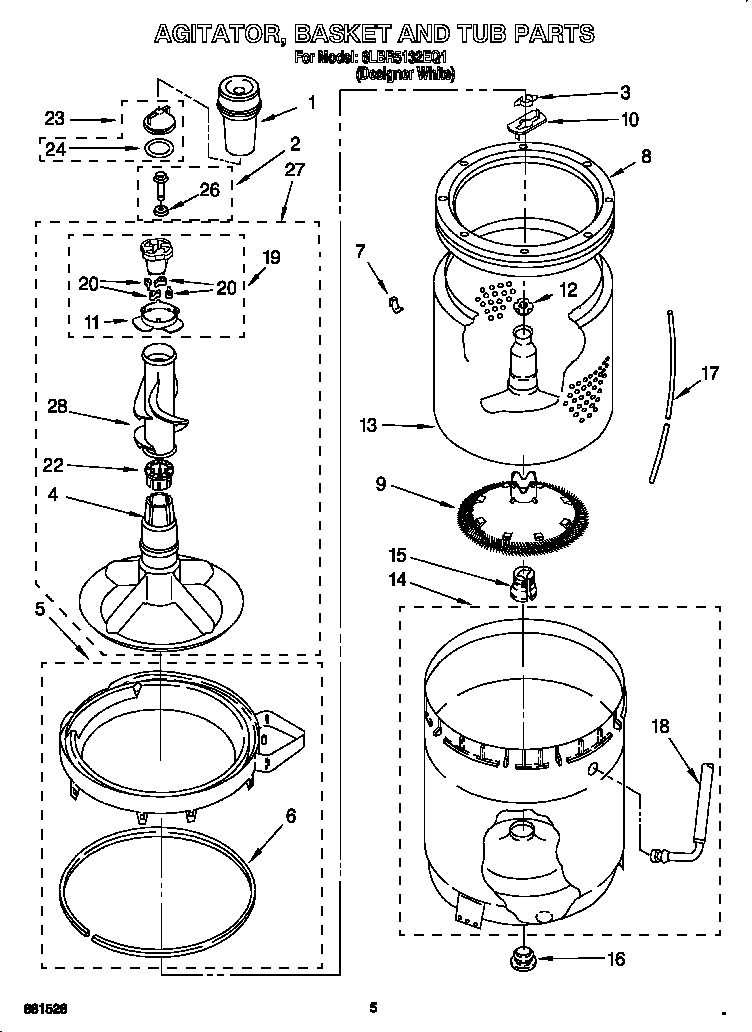 AGITATOR, BASKET AND TUB