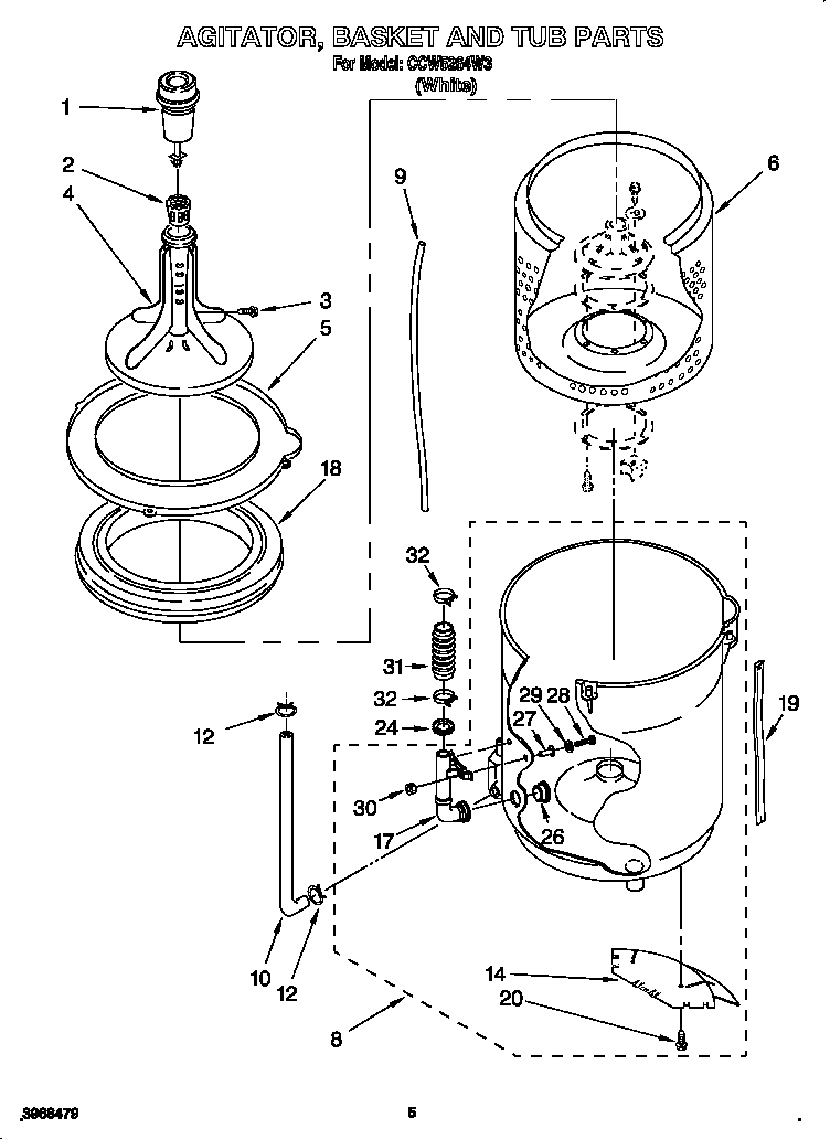 AGITATOR, BASKET AND TUB