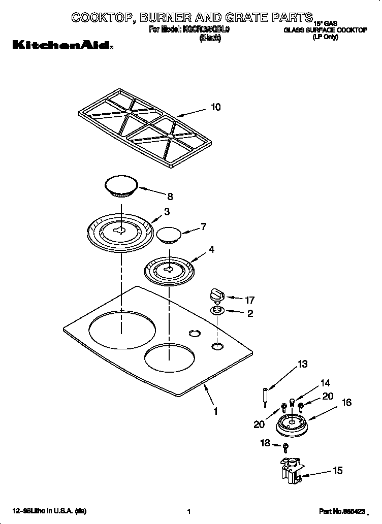Cooktop, burner and grate