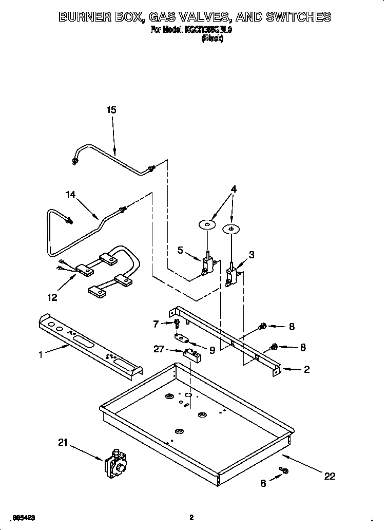 Burner box, gas valves, switches