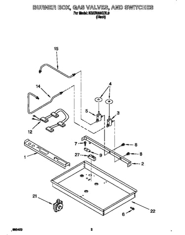 Burner box, gas valves, switches