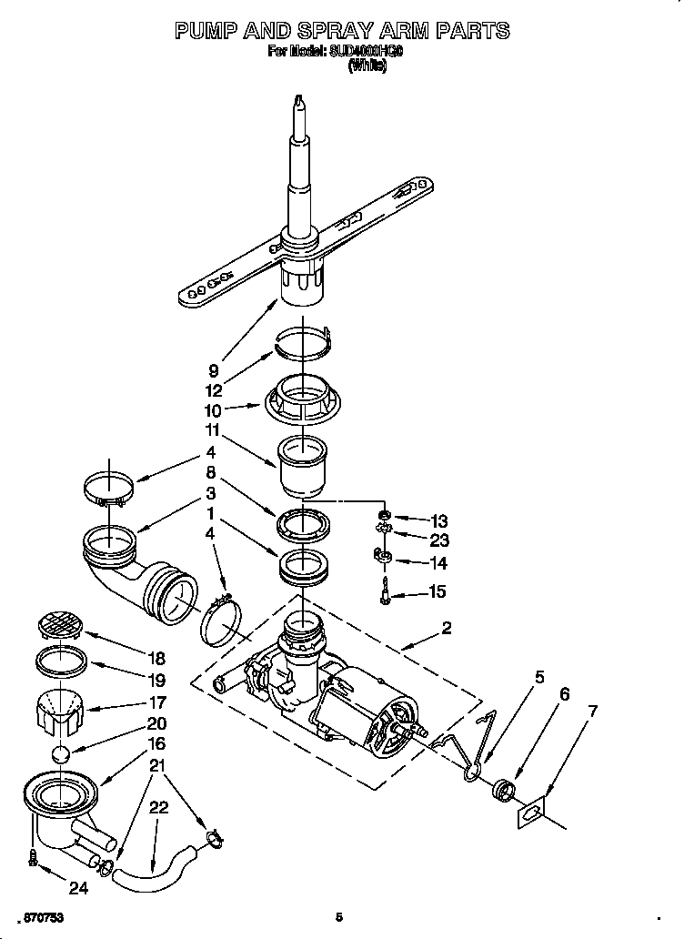 Pump and spray arm