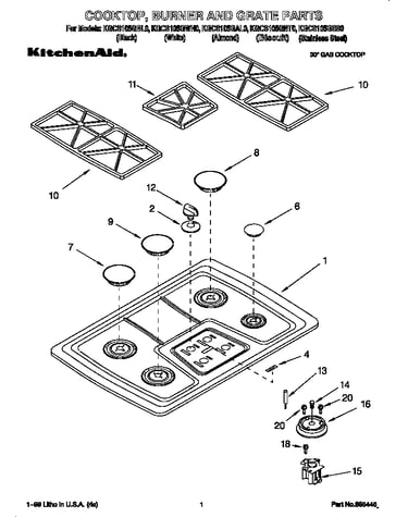 Cooktop, burner, grate