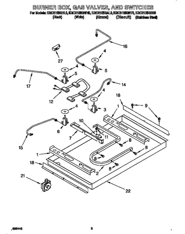Burner box, gas valves/switches