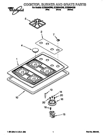 Cooktop, burner, grate