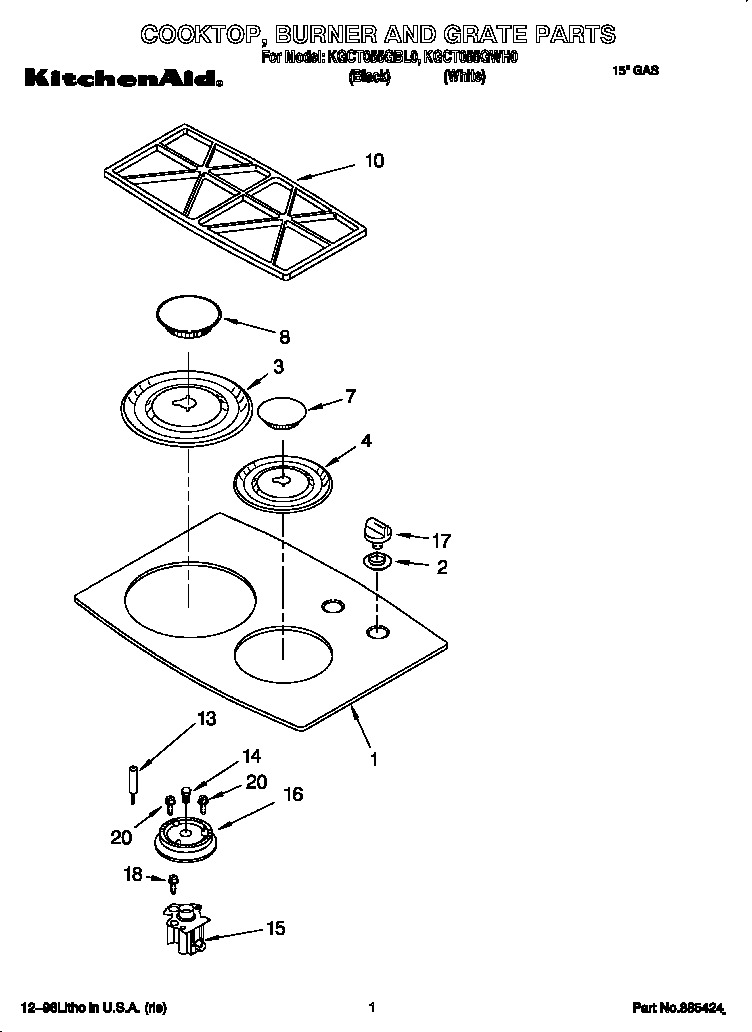 Cooktop, burner, grate