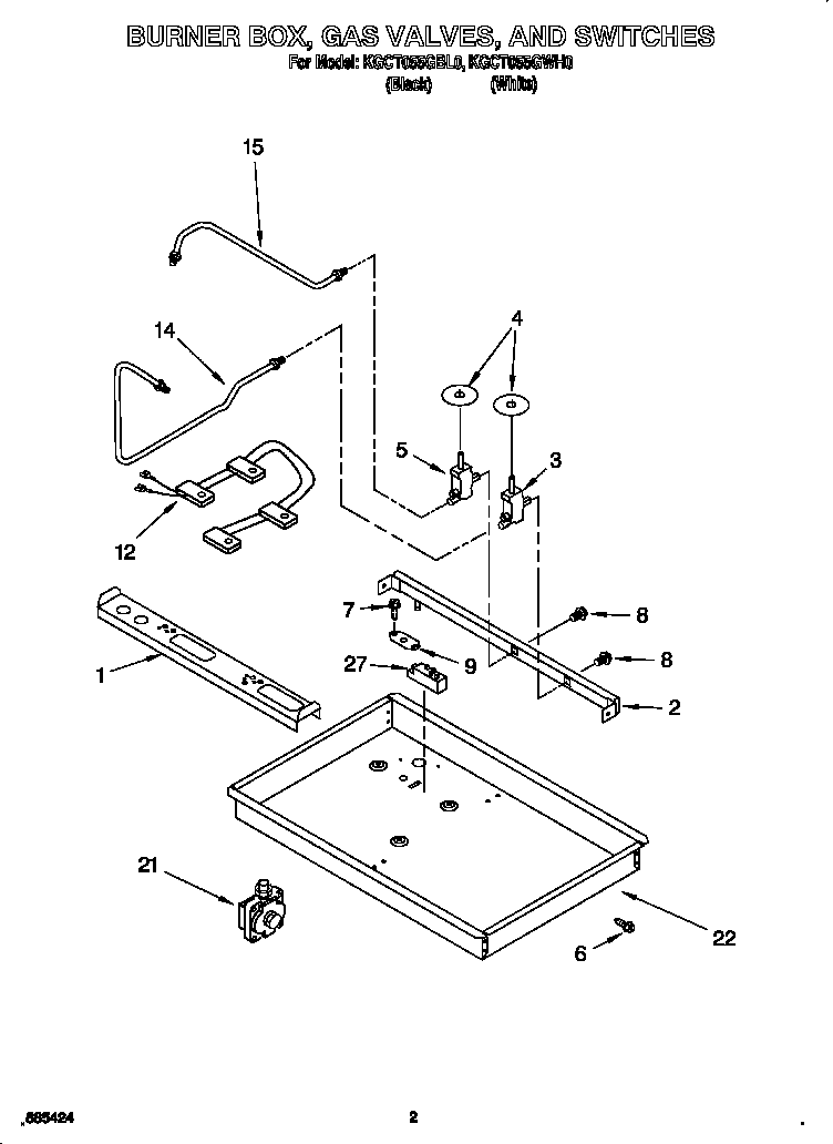 Burner box, gas valves, switches