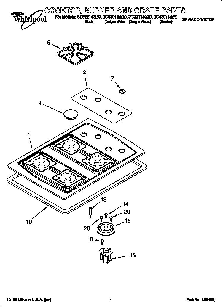 Cooktop, burner, grate