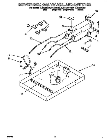 Burner box, gas valves, switches