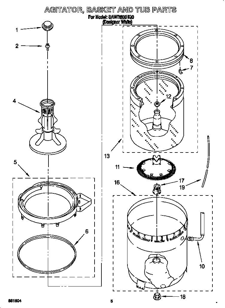 AGITATOR, BASKET AND TUB