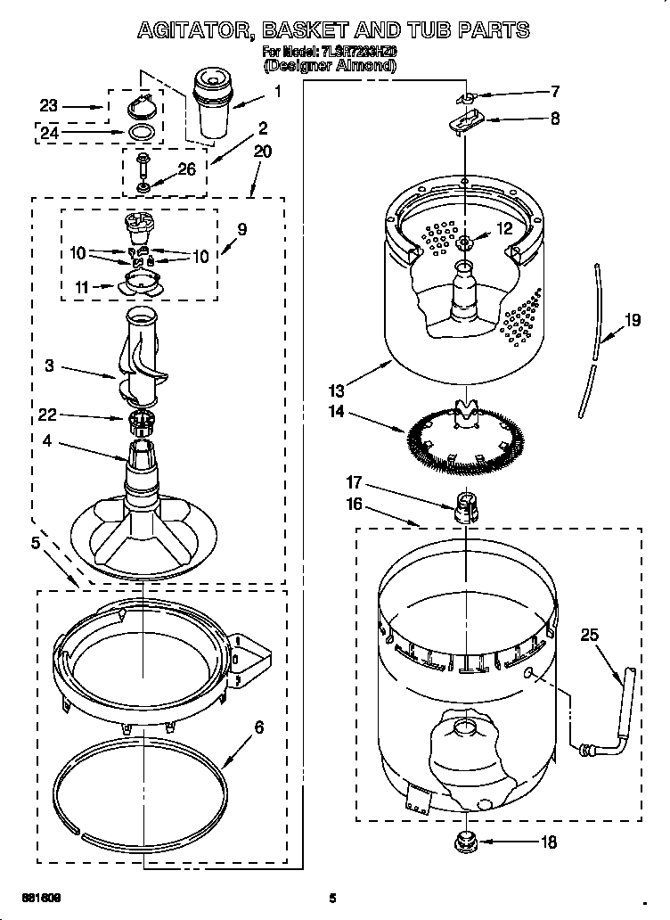 AGITATOR, BASKET AND TUB