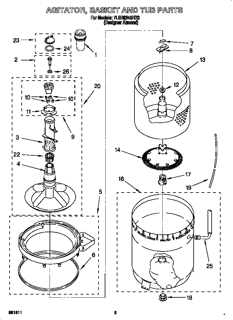 Agitator, basket and tub