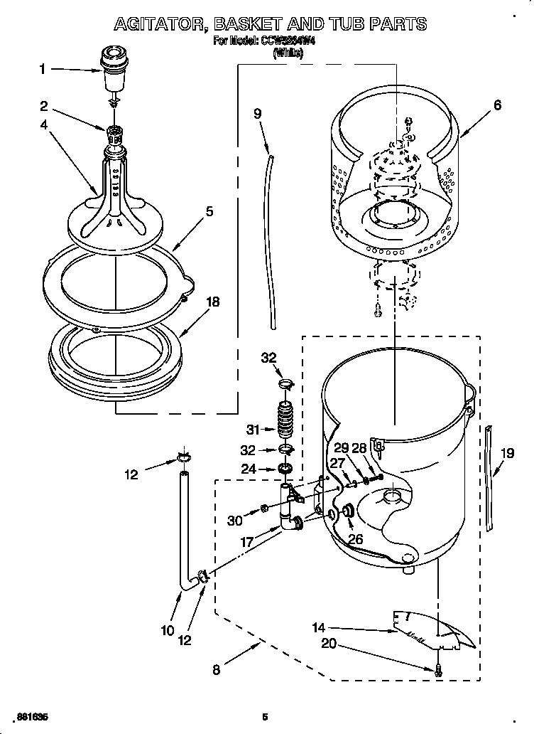 AGITATOR, BASKET AND TUB