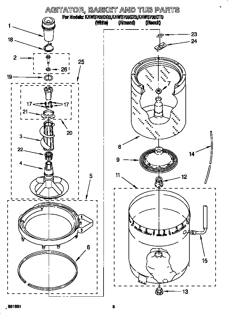 AGITATOR, BASKET AND TUB