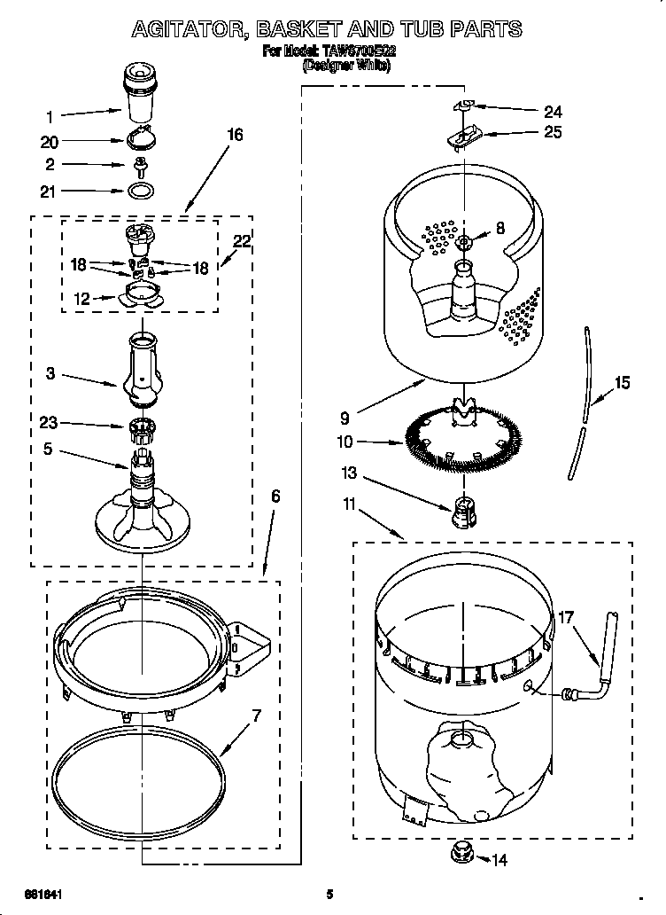 AGITATOR, BASKET AND TUB