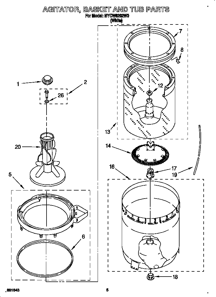 AGITATOR, BASKET AND TUB
