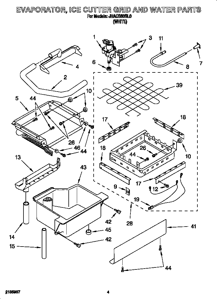 Evaporator, ice cutter grid and water