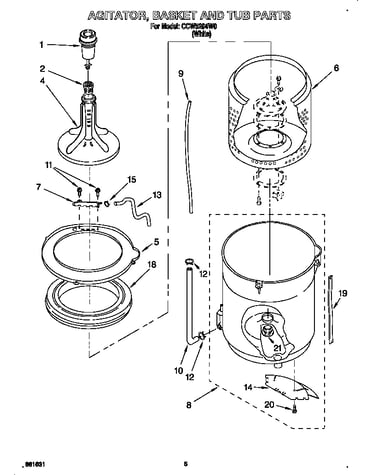 Agitator, basket, tub