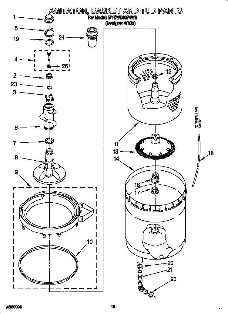 Agitator, basket, tub