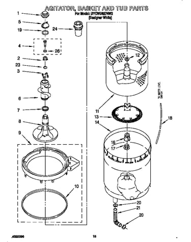 Agitator, basket, tub