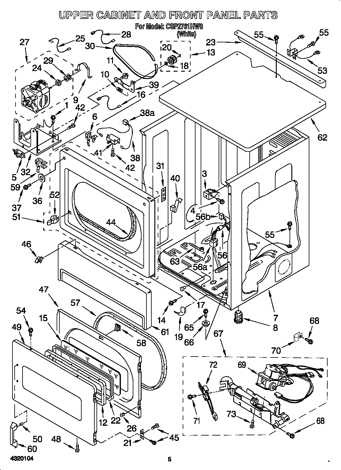 Upper cabinet and front panel