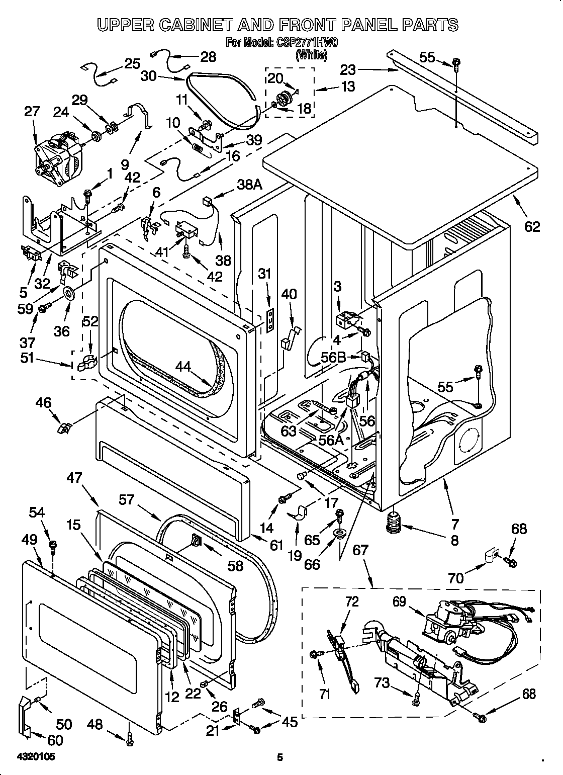 Upper cabinet and front panel
